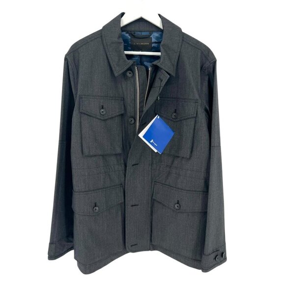 J. Hillburn Men's Field Jacket Size M (?) Gray Blue Camo Lining Full Zip Button - Picture 16 of 16